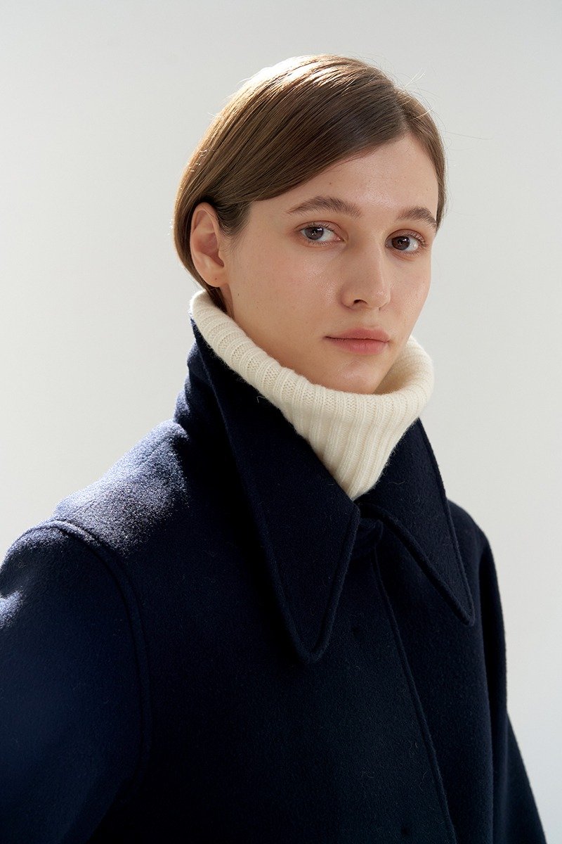 燕子领海军风呢大衣 深蓝色 - 女装休闲/机能外套 - 羊毛 蓝色