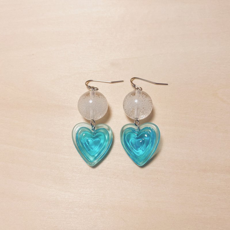 复古泡泡珠立体蓝色爱心耳环 - 耳环/耳夹 - 树脂 蓝色