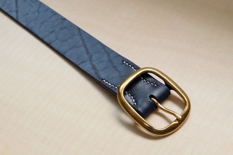 HiroLeatherworks 手缝英国植鞣牛颈纹皮带（可量身订制） - 皮带/腰带 - 真皮 蓝色