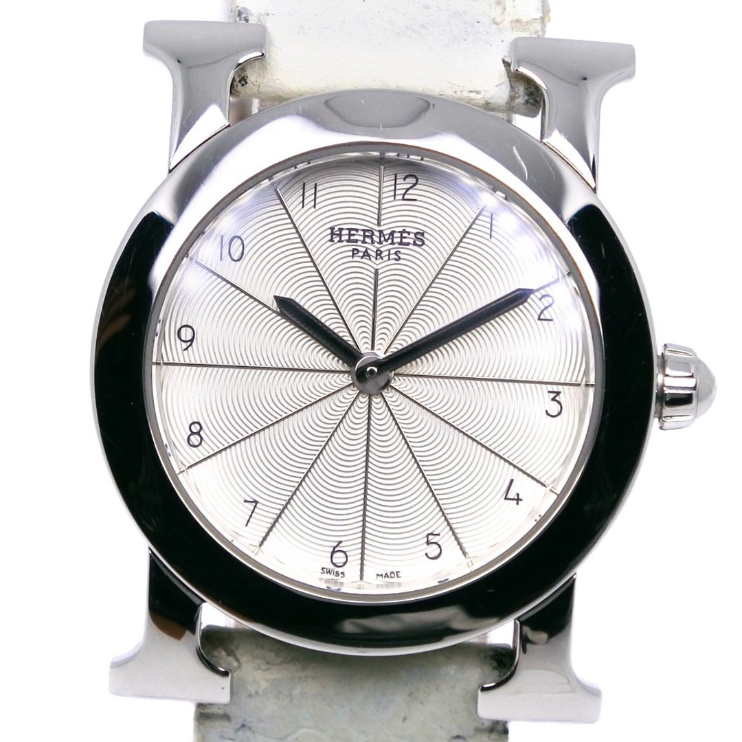 【日本直邮】爱马仕 HERMES H Hour 腕表 HR1.210 不锈钢 x 压纹皮革 石英 指针显示 银色表盘 女仕款【二手】 - 女表 - 不锈钢 银色