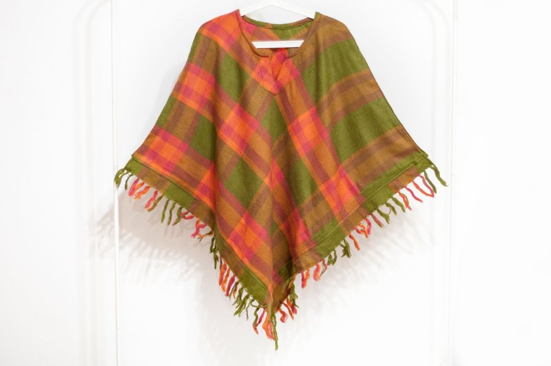 印地安民族风流苏斗篷/波希米亚斗篷披肩/羊毛连帽斗篷-橘子汽水 - 围巾/披肩 - 羊毛 橘色