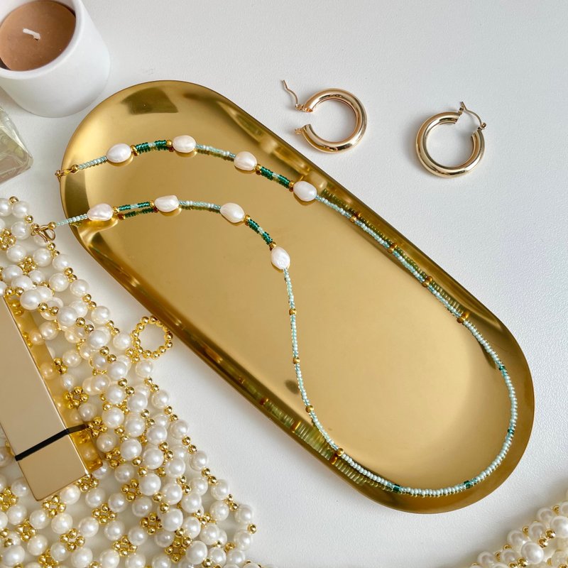 Green glasses and mask chain - 口罩 - 珍珠 绿色