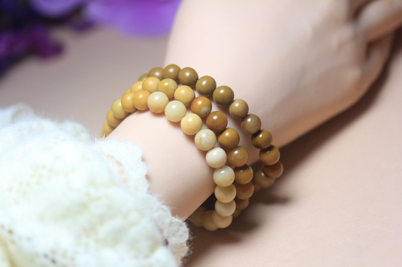 【渐变色】手串手环男单圈/转运珠手链/天然黄蜡石/平安顺遂 - 手链/手环 - 玉石 黄色