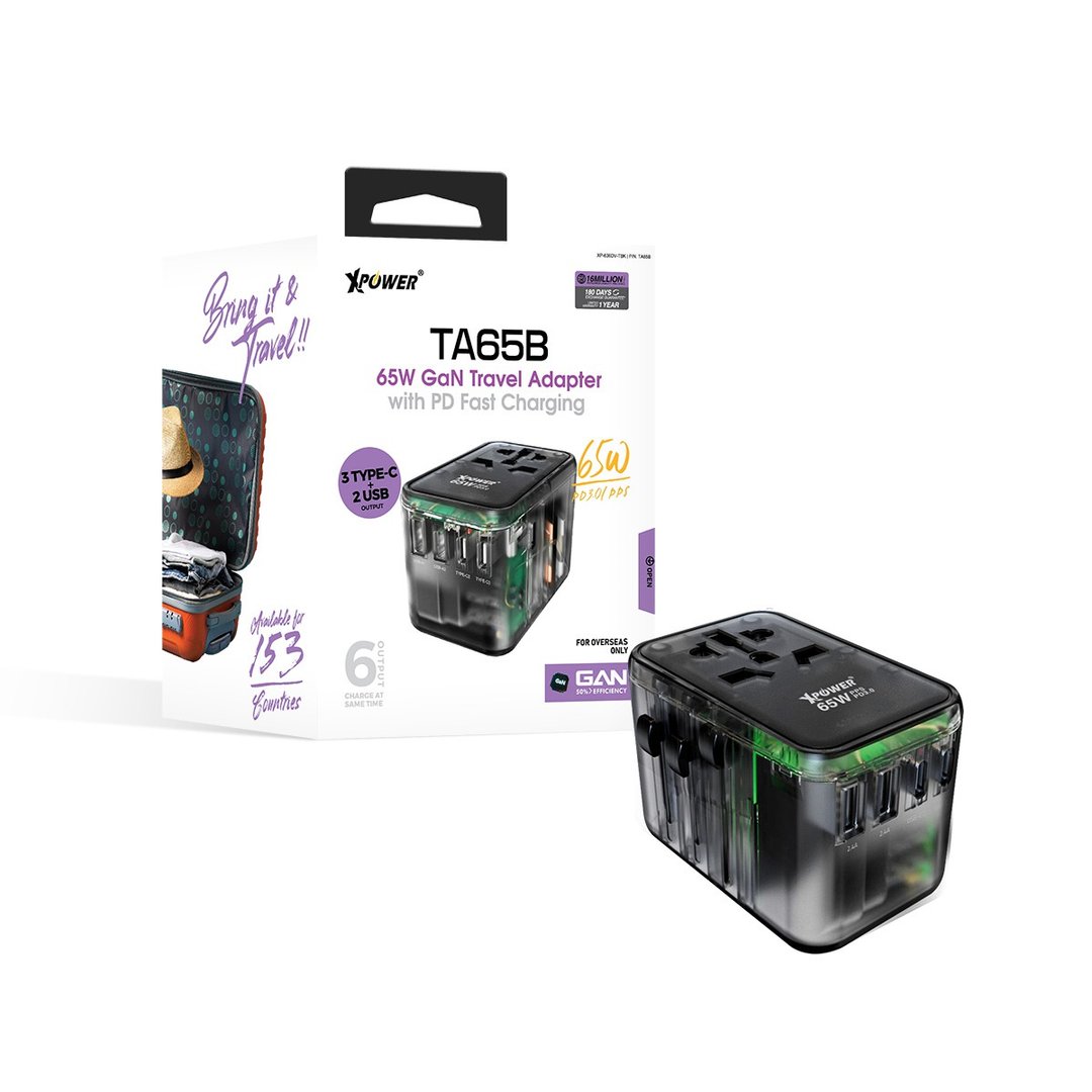 XPower (透明黑色)TA65B 65W 5 Ports GaN PD旅行转插 - 手机配件 - 其他金属 黑色