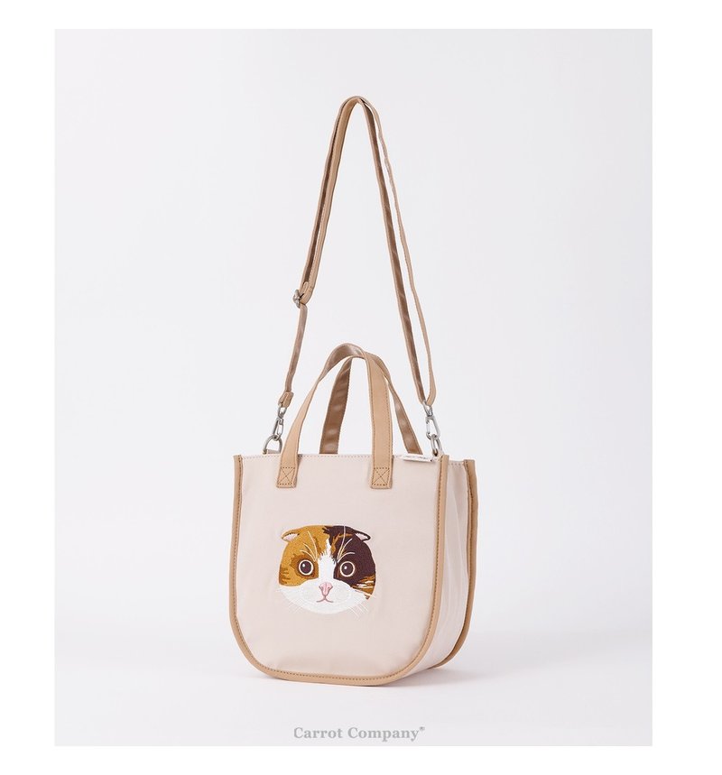 Legato Largo NEKO 刺绣立体可爱猫咪 2-WAY 两用侧背包小手袋 米白 - 侧背包/斜挎包 - 尼龙 白色