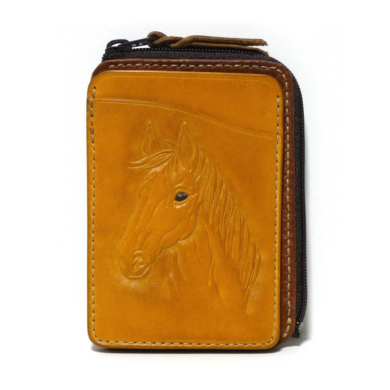marie / Marie Genuine leather leather pass case and card case / horse / regular case / hand dyed / carving - 证件套/卡套 - 真皮 橘色