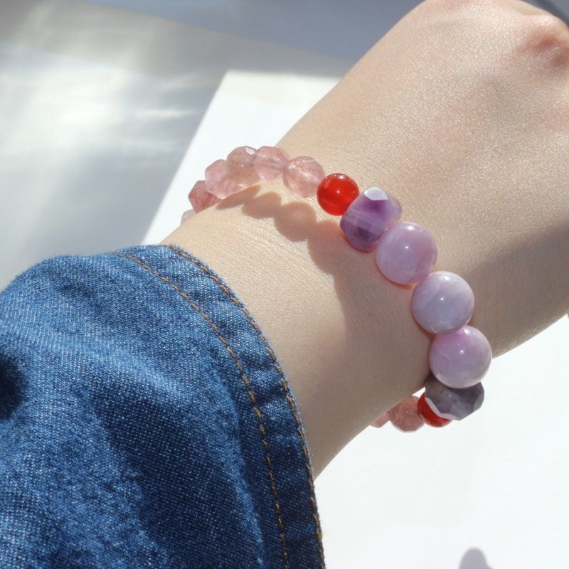 B019七轮调和手串/紫晶/红玛瑙/草莓晶/天然晶石/能量石/原生态 - 手链/手环 - 水晶 多色