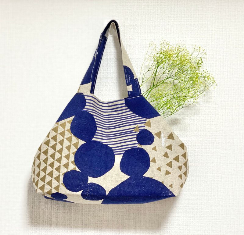 2020和风两用托特包/深蓝大圆 - 手提包/手提袋 - 棉．麻 多色