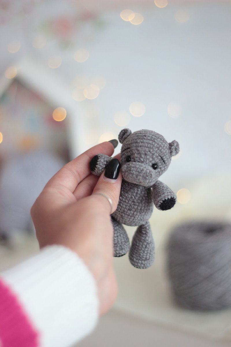 Plush hippo miniature stuffed toy, Little hippopotamus toy - 玩具/玩偶 - 其他材质 灰色