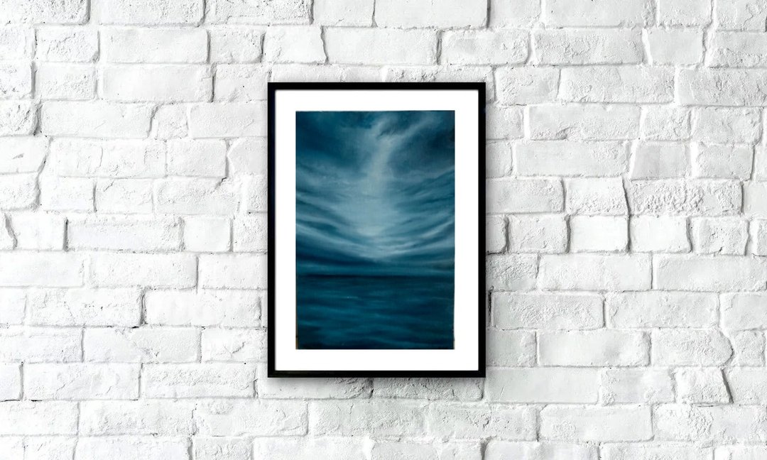 Blue Storm Painting, Small Oil Painting, Seascape Wall Decor - 海报/装饰画/版画 - 其他材质 蓝色