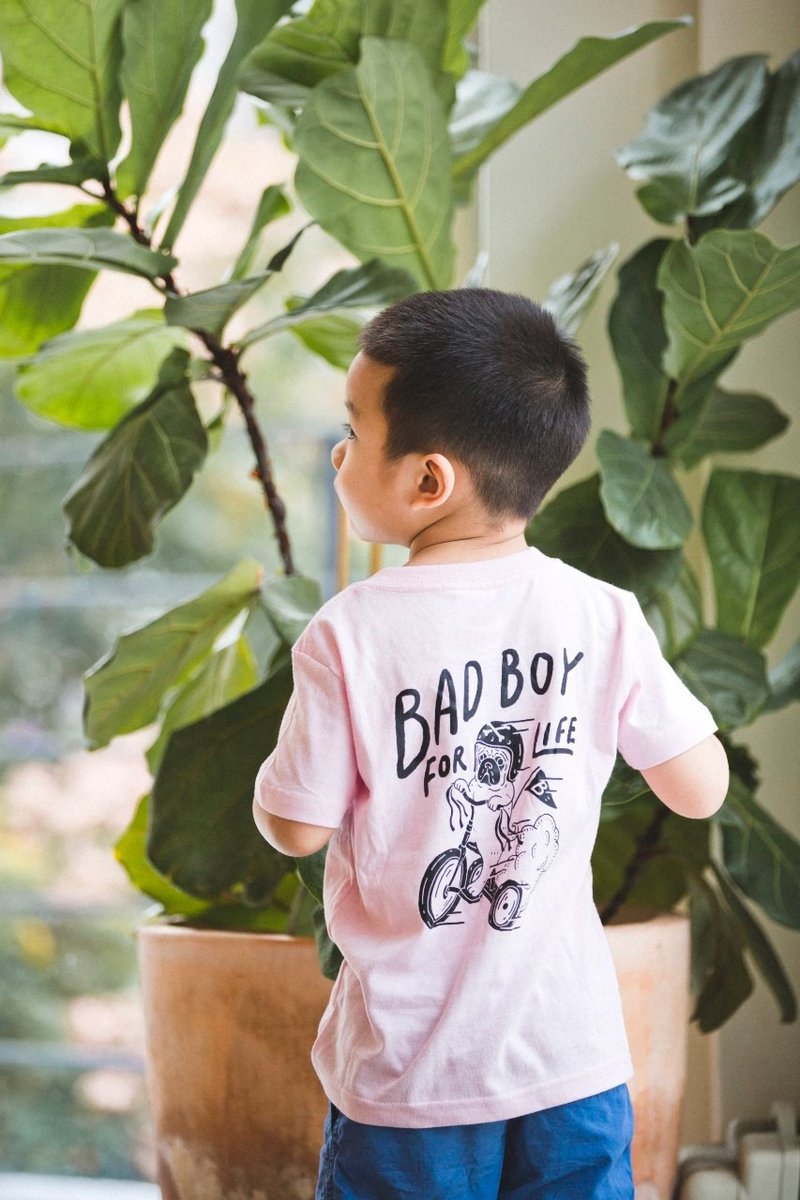 SLOW & LOW Bad Boy巴哥骑士儿童Tee (粉嫩红) - 童装上衣 - 其他材质 