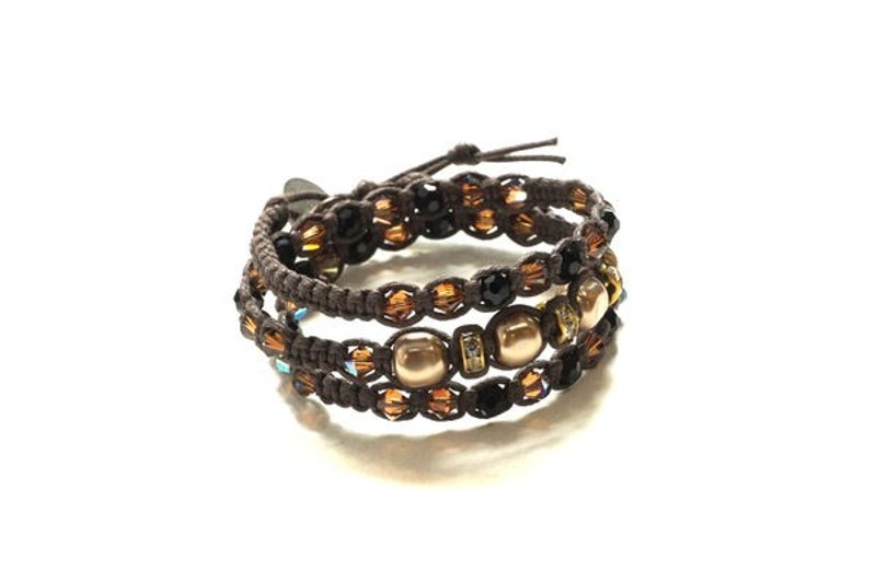 手工饰品设计 天然石编织系列-咖啡色珍珠水晶手环 - 手链/手环 - 宝石 咖啡色