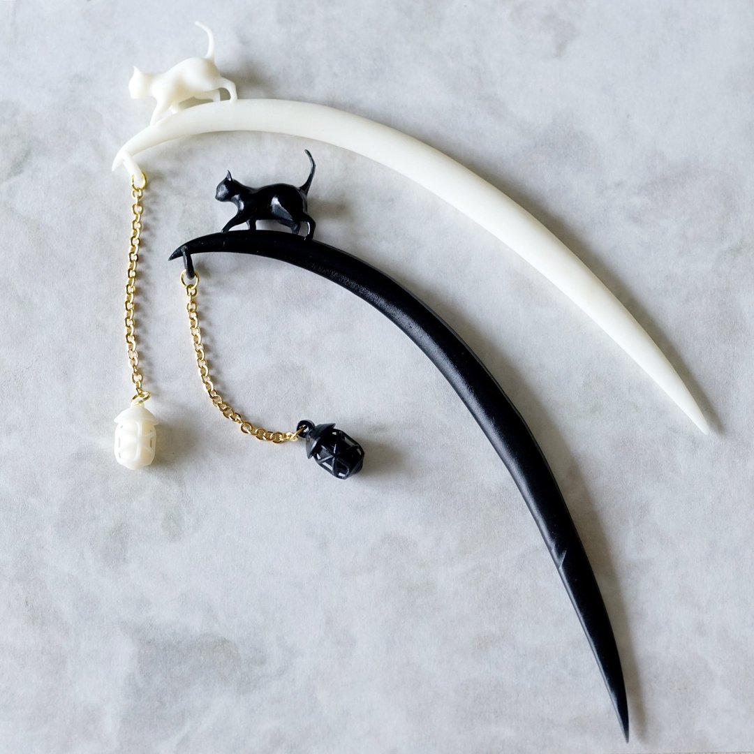 Kanzashi - Cat: walking on the Moon - 发饰 - 树脂 白色