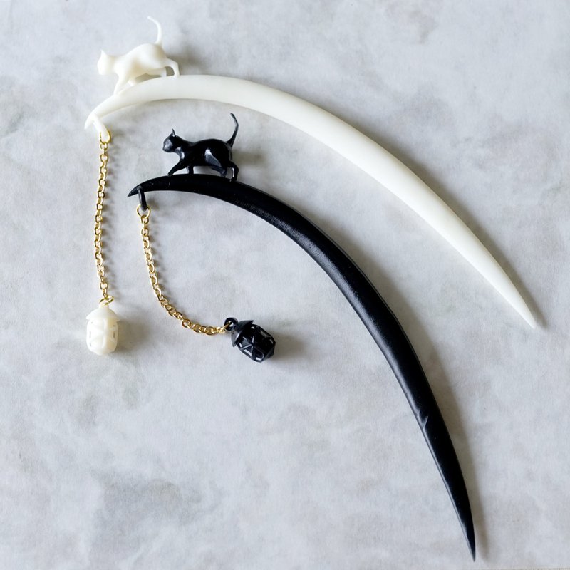 Kanzashi - Cat: walking on the Moon - 发饰 - 树脂 白色