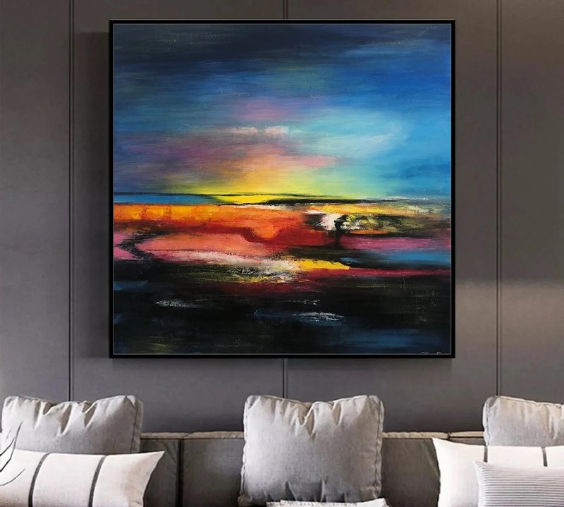 画布上原创多彩抽像日落画现代重纹理艺术 - 墙贴/壁贴 - 压克力 多色