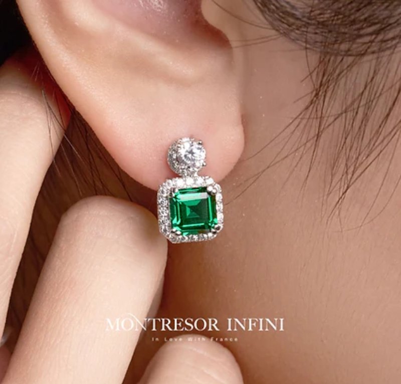 祖母绿优雅耳环 – 经典高贵| Montresor Infini - 耳环/耳夹 - 银 绿色
