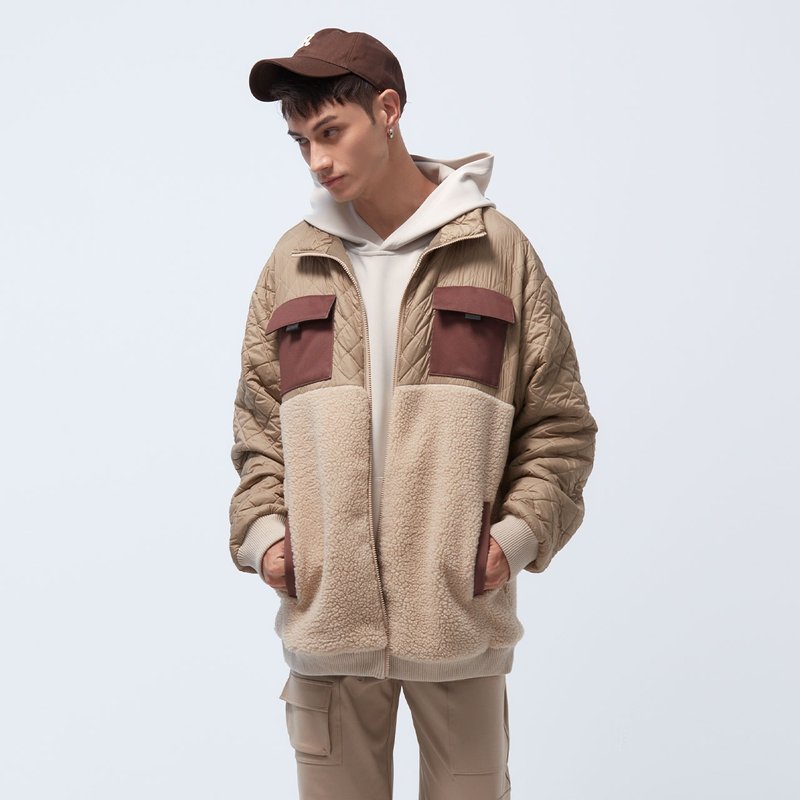 REBOOT-苏活石墨烯棉拼接OverSize衍缝外套-草原棕 - 男装外套 - 聚酯纤维 卡其色