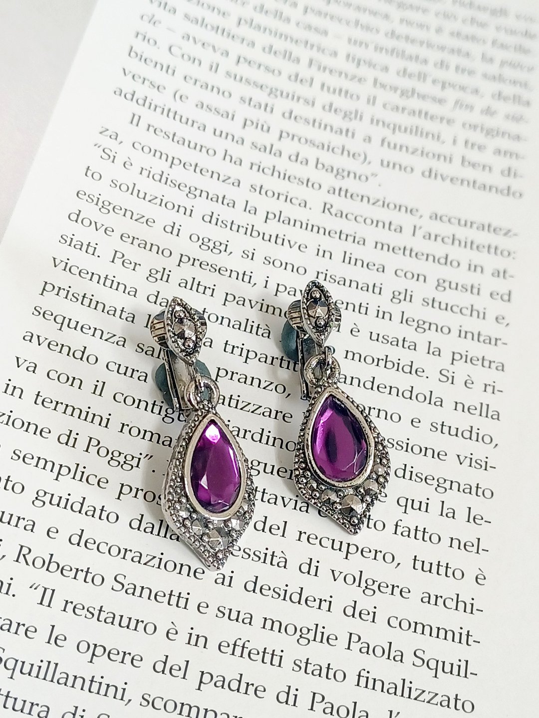 vintage jewelry  神秘亮丽紫晶吊饰 夹式耳环 - 耳环/耳夹 - 其他金属 