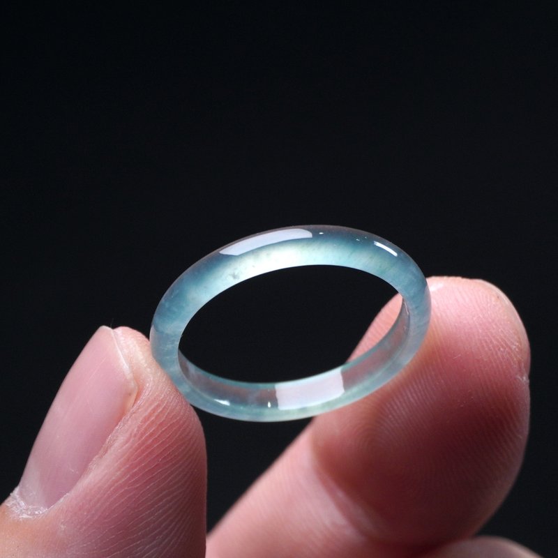玻璃种蓝水翡翠戒指戒圈 | 国际16围 | 天然翡翠A货 | 送礼 - 戒指 - 玉石 蓝色
