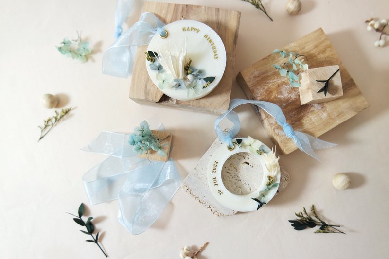 自订烫金字 | 干花香薰蜡砖 | 蓝色&白色 - 蜡烛/烛台 - 蜡 白色