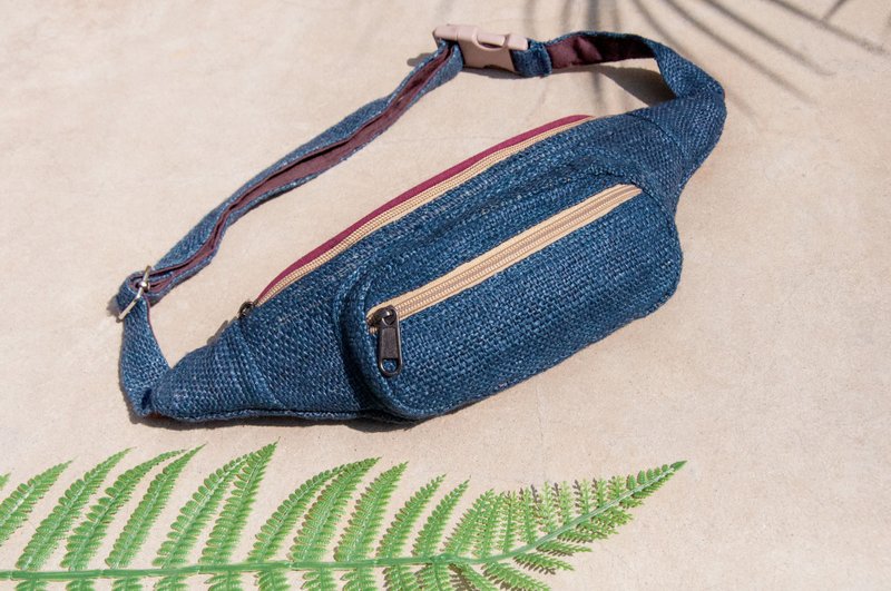 随身腰包 棉麻腰包 手织布侧背包 斜背包 胸前包 单肩包-蓝色时光 - 侧背包/斜挎包 - 棉．麻 蓝色
