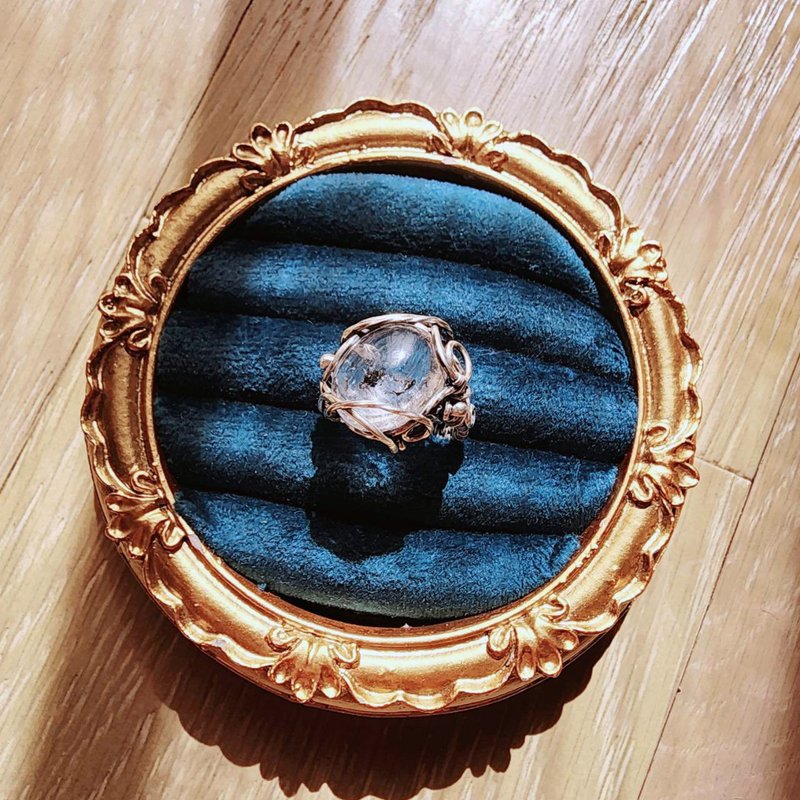 【曲水辰手作】流沙水胆水晶纯银编织戒指 - 戒指 - 宝石 银色