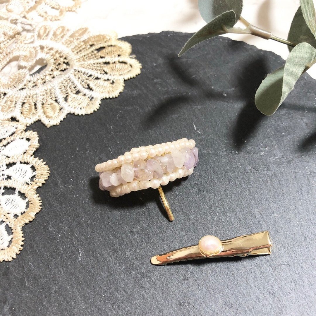 【母亲节】天然石发饰紫 - 发饰 - 宝石 紫色
