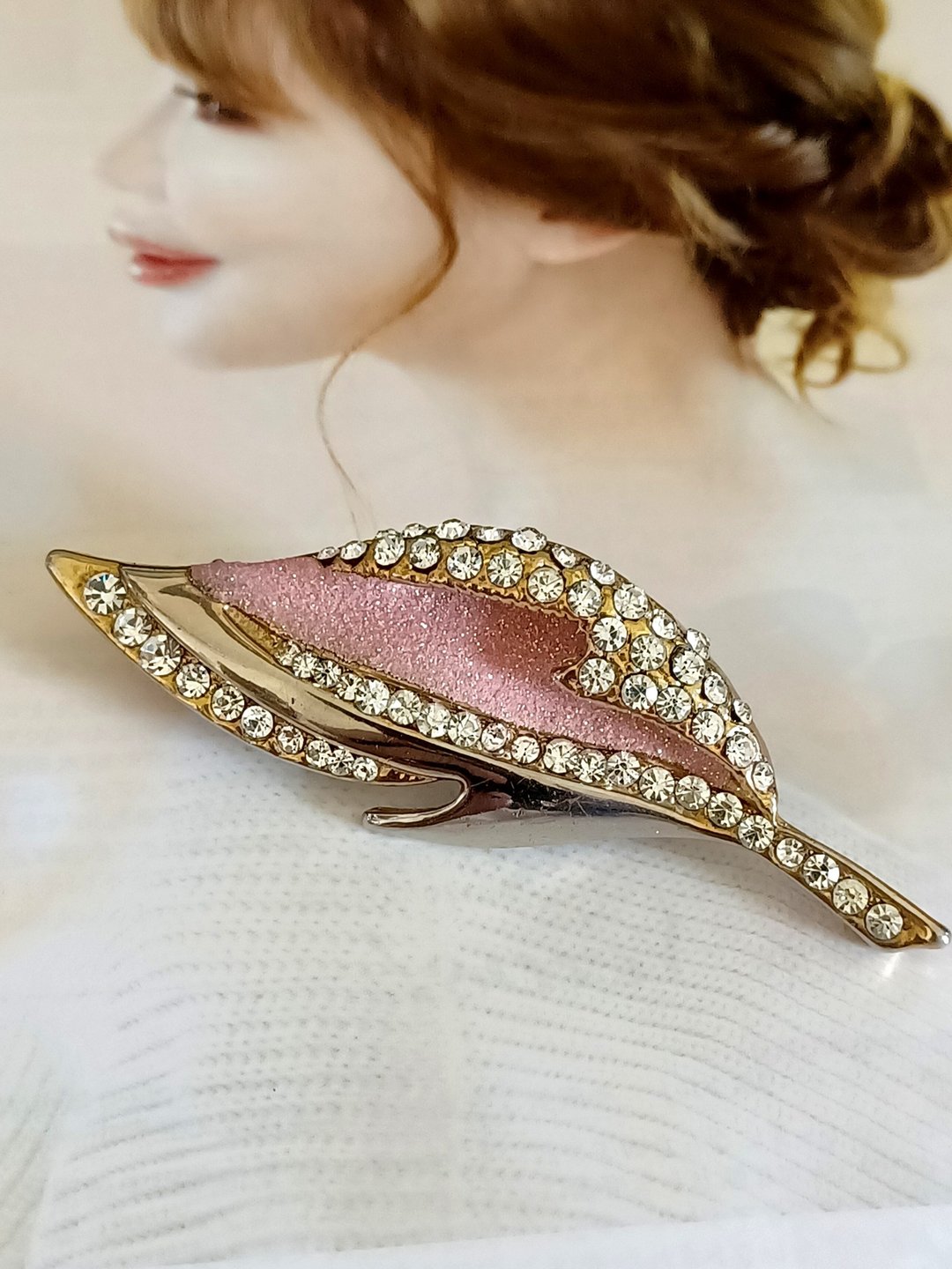 vintage jewelry 典雅粉彩闪金莱茵钻 胸针 别针 - 胸针 - 其他金属 