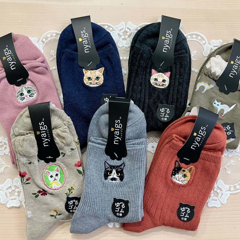 母亲节限定_nyaigs猫咪刺绣自然色系袜子七双组 - 其他 - 棉．麻 卡其色