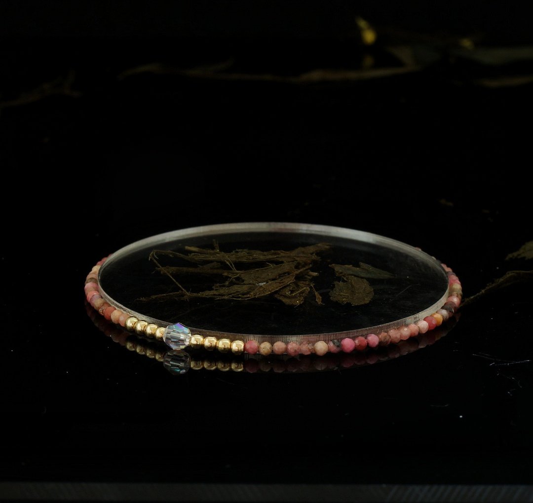 轻奢风 黑线红纹石 14KGF Swarovski 水晶手链 - 手链/手环 - 宝石 