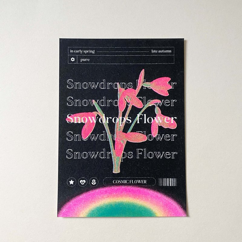 宇宙小花 snowdrops flower雪滴花款 孔版印刷 酷卡 明信片 - 卡片/明信片 - 纸 