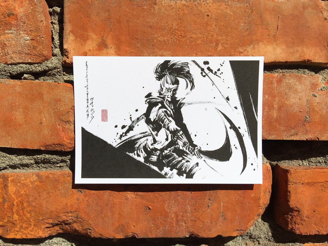 【伊达政宗-6】-水墨画明信片/日本战国/手绘/墨绘师/收藏/武将 - 卡片/明信片 - 纸 黑色