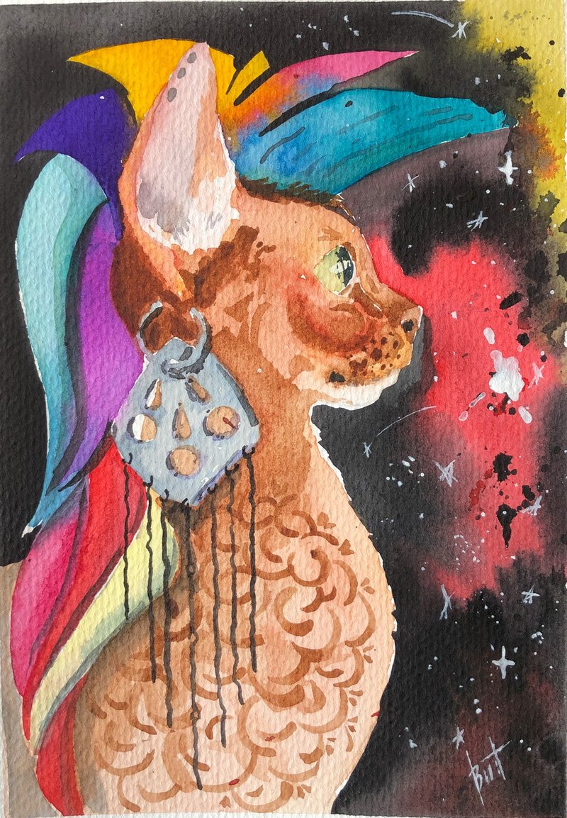 Abyssinian Cat Painting Animal Original Artwork Watercolor Pet Portrait - 海报/装饰画/版画 - 纸 咖啡色