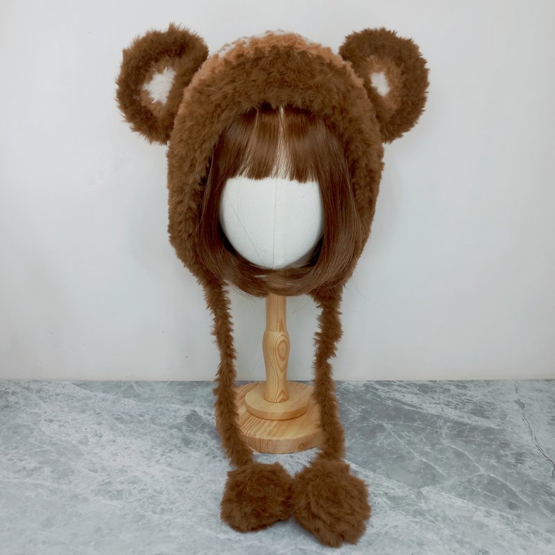 甜巧小熊帽 护耳帽 耳朵可拆 - 帽子 - 其他材质 咖啡色