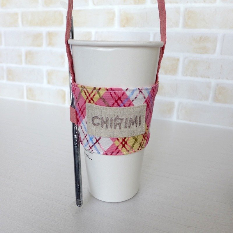 环保饮料提袋-粉红菱格纹 - 随行杯提袋/水壶袋 - 棉．麻 