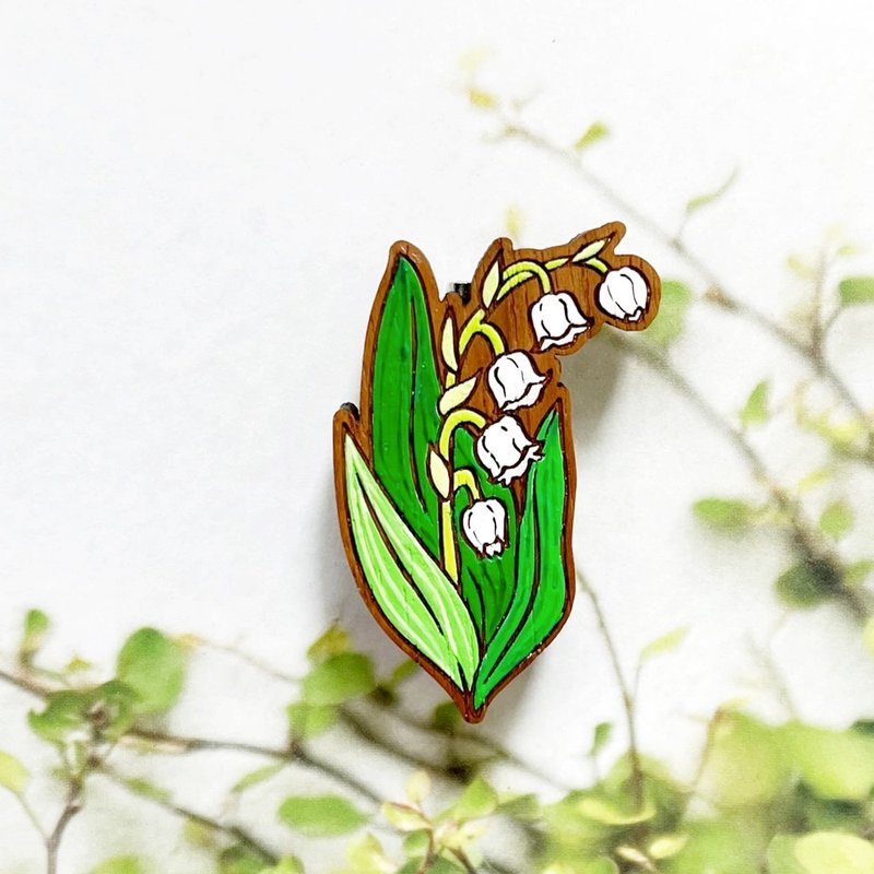 Wooden brooch lily of the valley - 胸针 - 木头 绿色