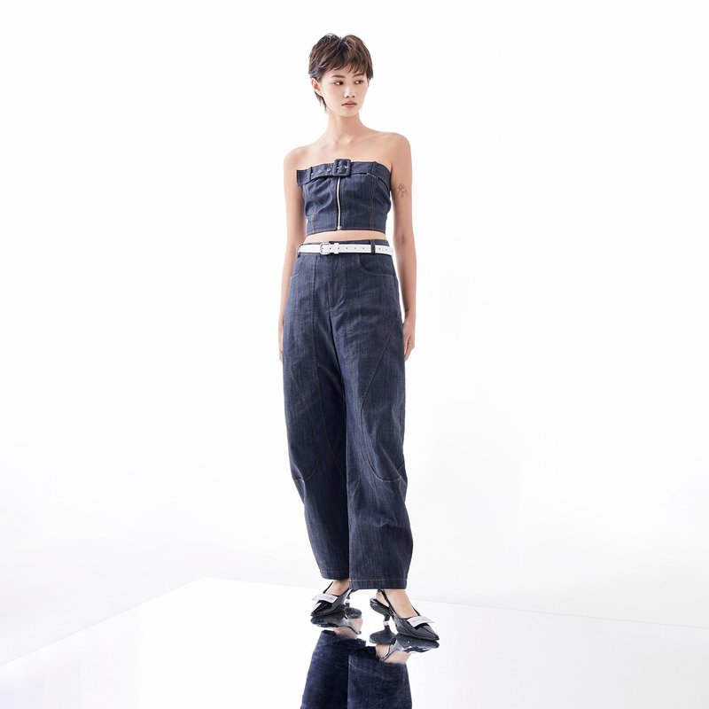 立体茧型长宽裤 - 中性裤装 - 棉．麻 蓝色