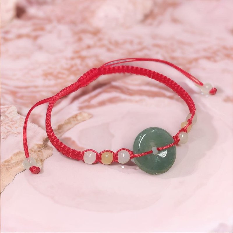 【愿·平安】冰蓝水翡翠平安扣编织手链 | 天然A货翡翠 | 送礼 - 手链/手环 - 玉石 绿色