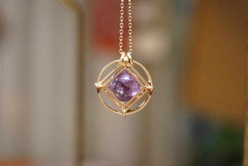 紫水晶 纯铜 颈链 钱币 八方来财 水晶 - 项链 - 水晶 金色