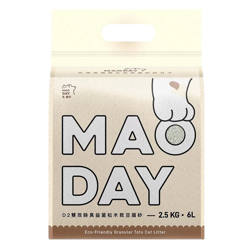 毛商行 Maoday D2双效益菌除臭矿型豆腐砂2.5kg 松木款 (6包入) - 猫砂/猫砂垫 - 环保材料 卡其色