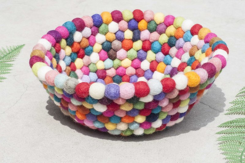 羊毛毡置物篮/羊毛毡野餐篮/羊毛毡杂志置物篮-点点彩虹糖果篮 - 置物架/篮子 - 羊毛 多色
