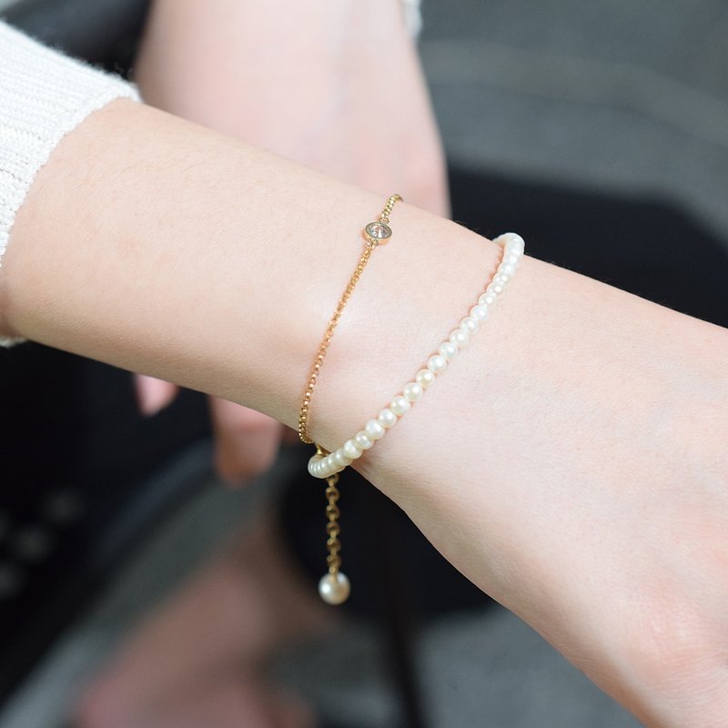 轻吟两圈珍珠手链 未时VISHI天然淡水锆石项链美国14K包金气质女 - 手链/手环 - 其他金属 