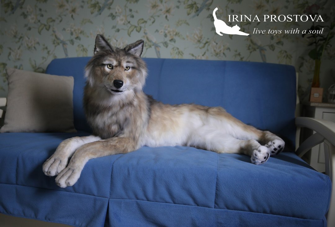 Wolf realistic plush animals. Ooak toy. Wolf stuffed toy - 玩偶/公仔 - 其他材质 橘色