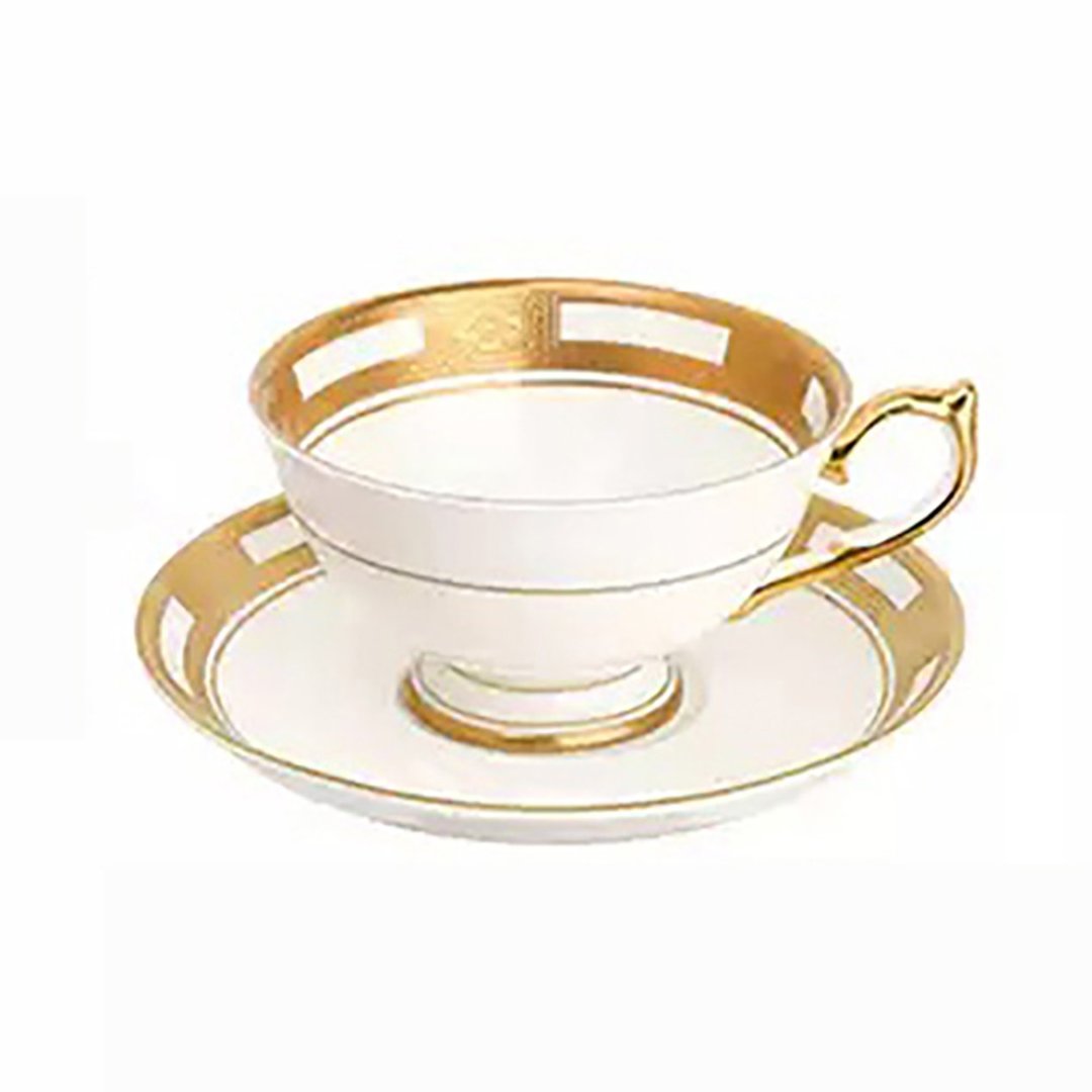 英国Aynsley 女王系列 骨瓷真金浮雕杯盘组150ml 礼盒包装 - 茶具/茶杯 - 瓷 黄色