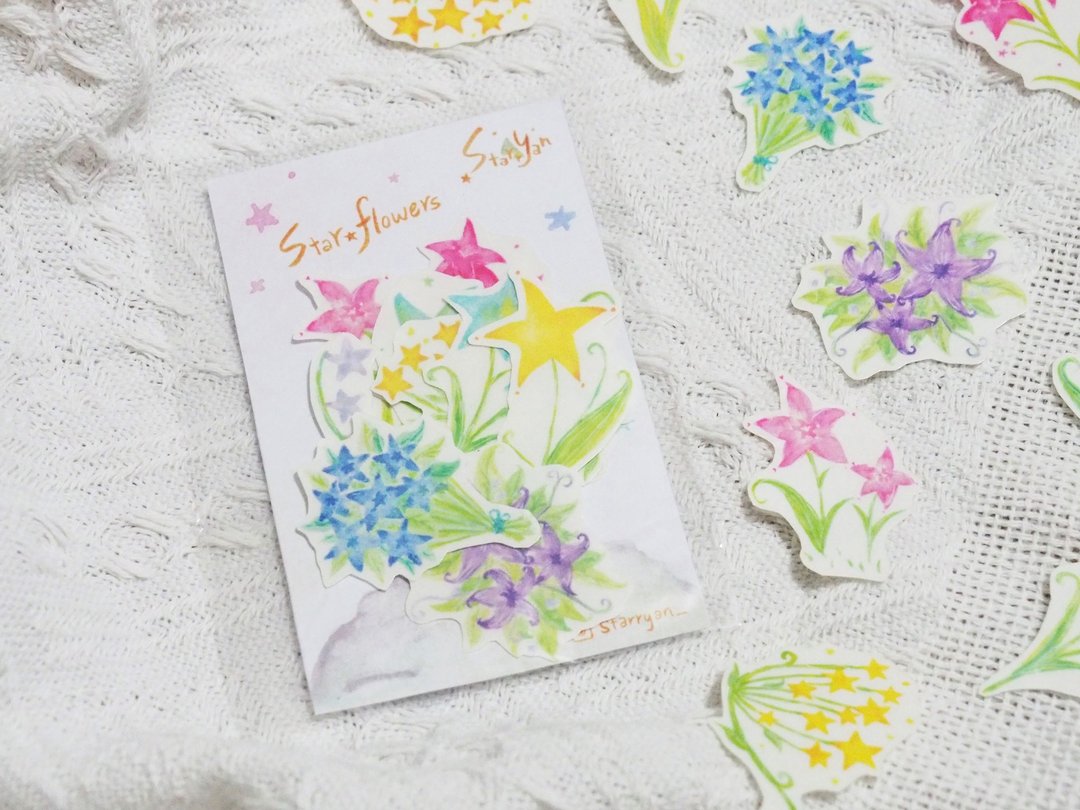 *Star Flowers 星之花*贴纸包 10张入 - 贴纸 - 纸 白色