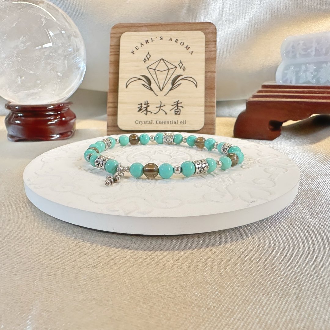 山静之心 绿蒙古绿松・茶晶・纯银手链 金牛座星座设计 - 手链/手环 - 水晶 绿色
