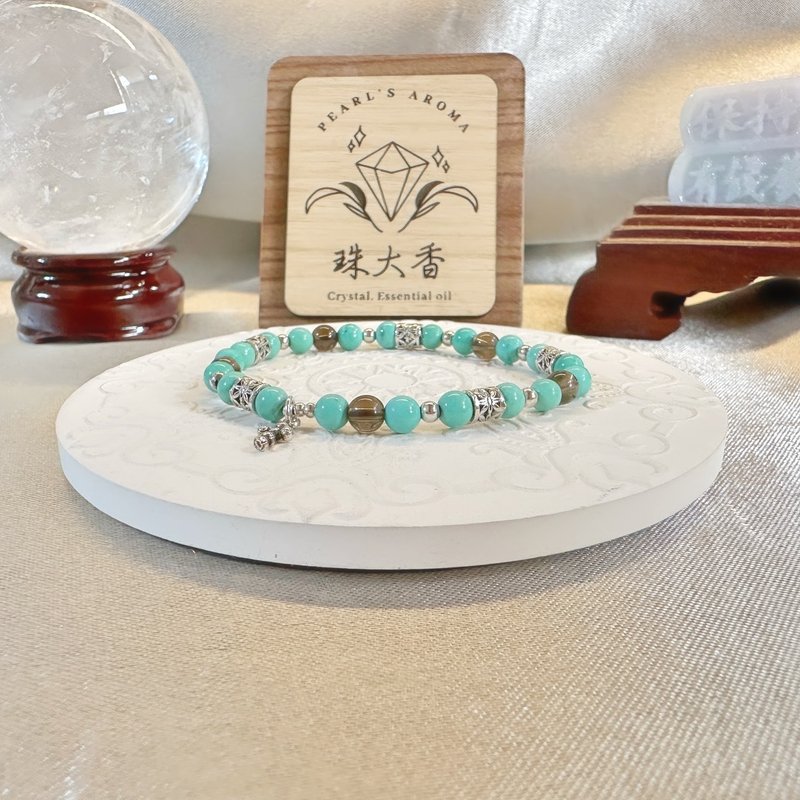 山静之心 绿蒙古绿松・茶晶・纯银手链 金牛座星座设计 - 手链/手环 - 水晶 绿色