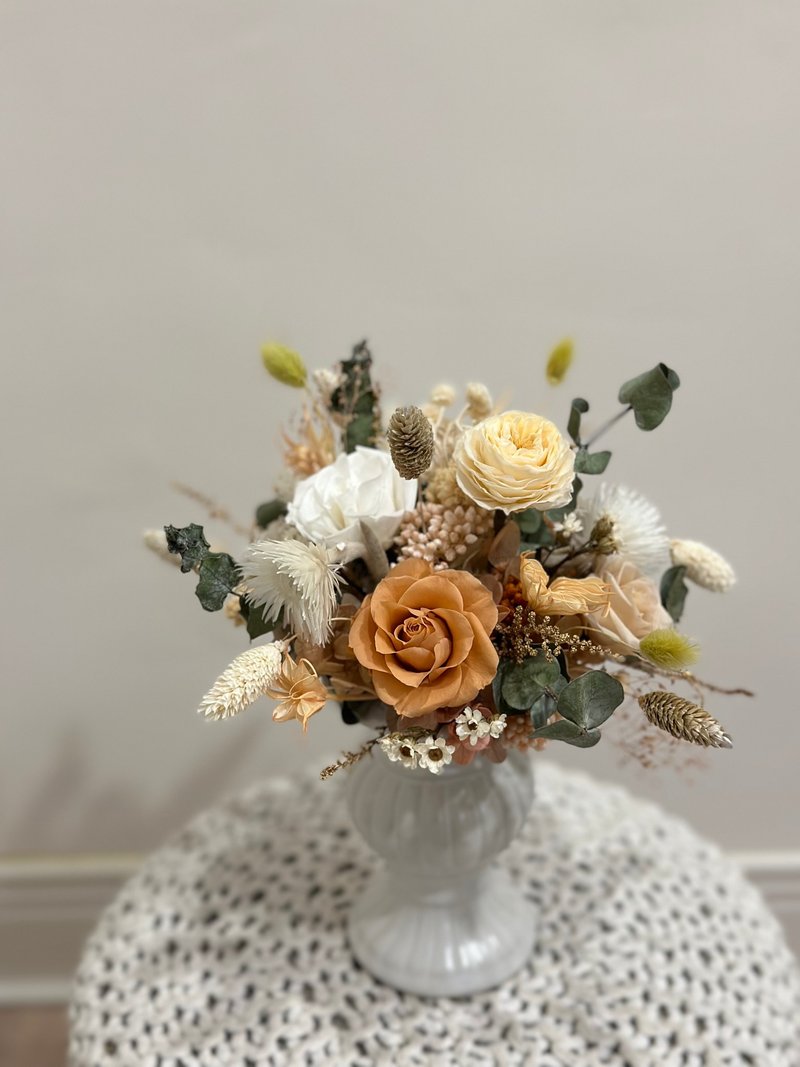 珊瑚橘调简约永生盆花 居家摆设 送礼 新年礼物 - 干燥花/捧花 - 植物．花 