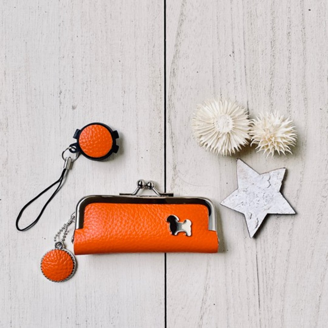 2way compact coin case (shih tzu silhouette studs) - 零钱包 - 真皮 