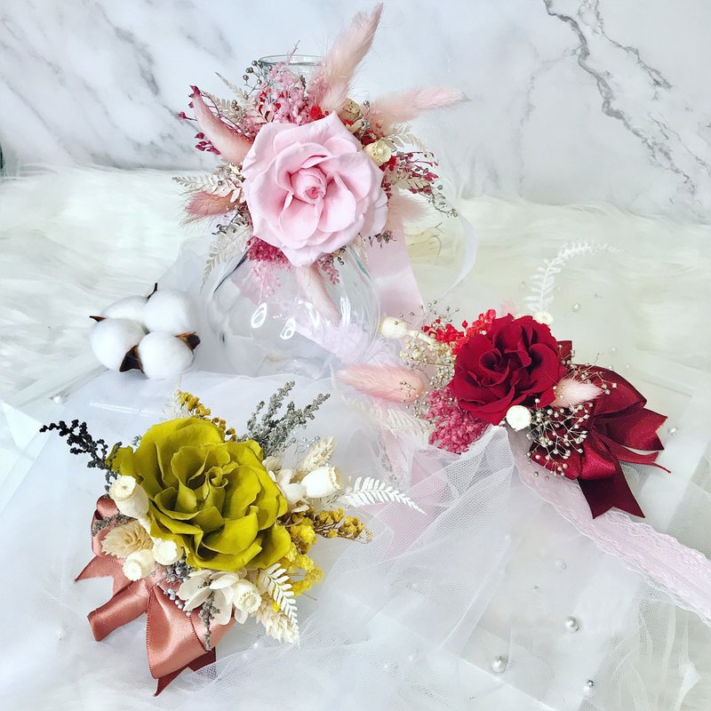 【婚礼、活动系列】玫瑰永生花 手腕花 / 胸花 / 活动 / 婚礼 - 胸花/手腕花 - 植物．花 